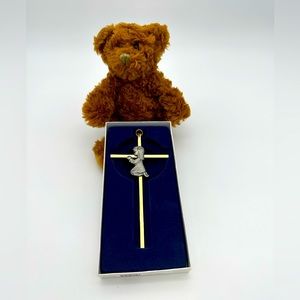 Adorable plush bear and 7” Praying Girl cross